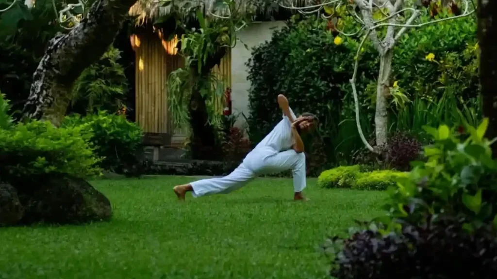 A private yoga practice in a retreat garden