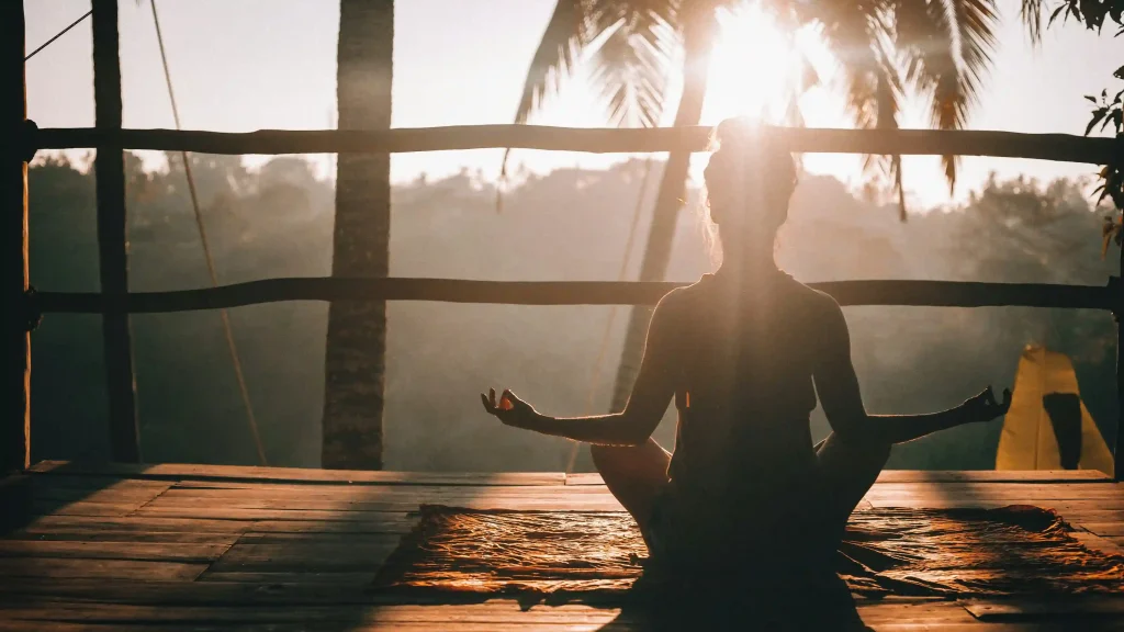 Meditating at sunrise above the Ubud valley